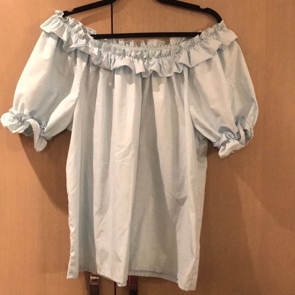 Vintage Off-the-shoulder Light Blue Top - Picture 2 of 5